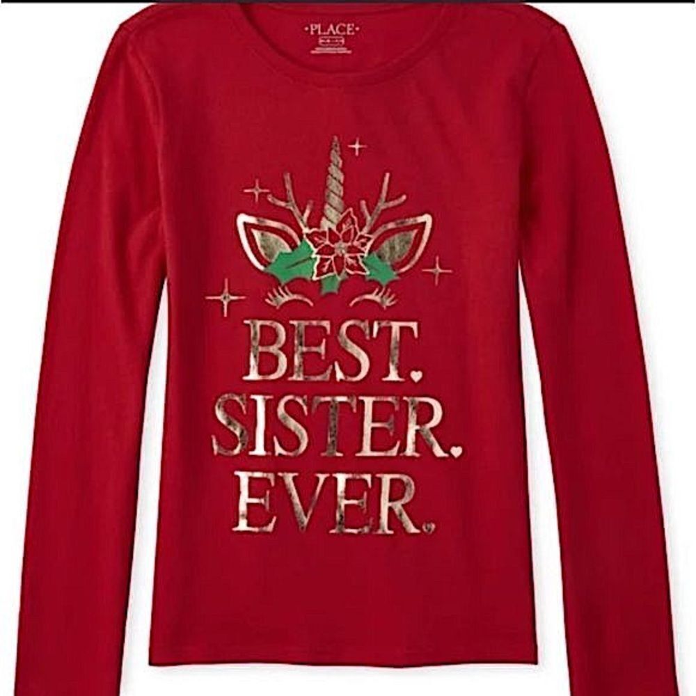 🌴The Children’s Place ‘Best Sister Ever’ Long Sleeve Tee, Girls XL/14 Red